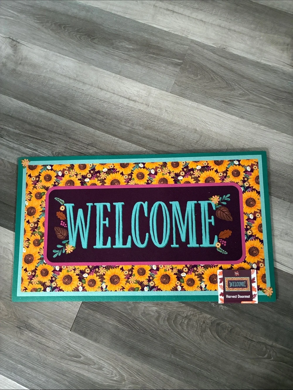 NWT- WELCOME- Harvest Sunflower Doormat w/ Anti Skid Rubber Back 16x28